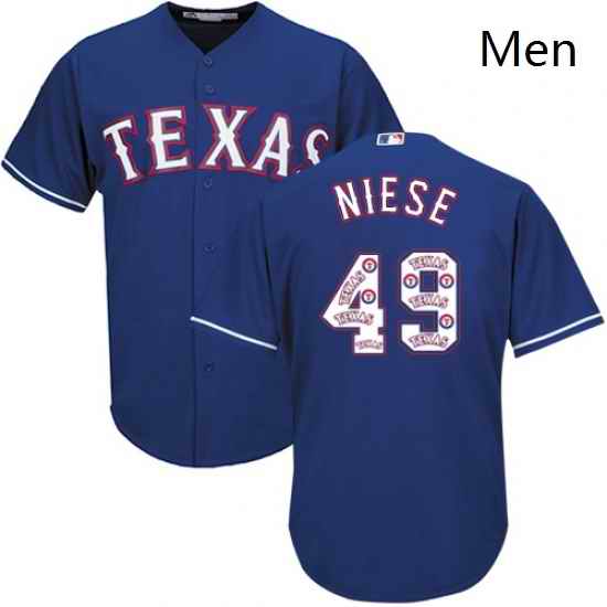 Mens Majestic Texas Rangers 49 Jon Niese Authentic Royal Blue Team Logo Fashion Cool Base MLB Jersey